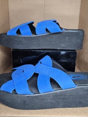 New Vintage 90s/Y2K Esprit Beach Gear Platform Sandals-Womens 7-Blue/Black-Shoes